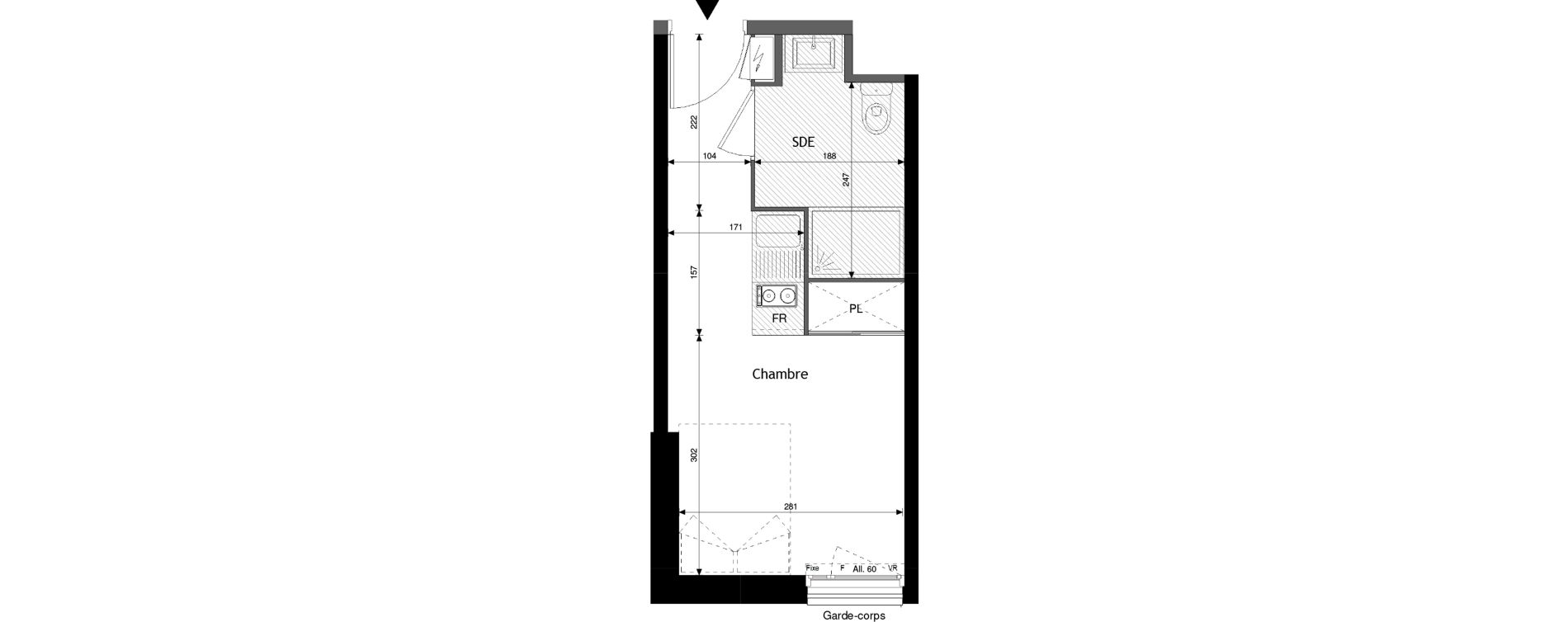 Appartement T1 de 19,04 m2 &agrave; Jou&eacute;-L&egrave;s-Tours Alouette grande bruere