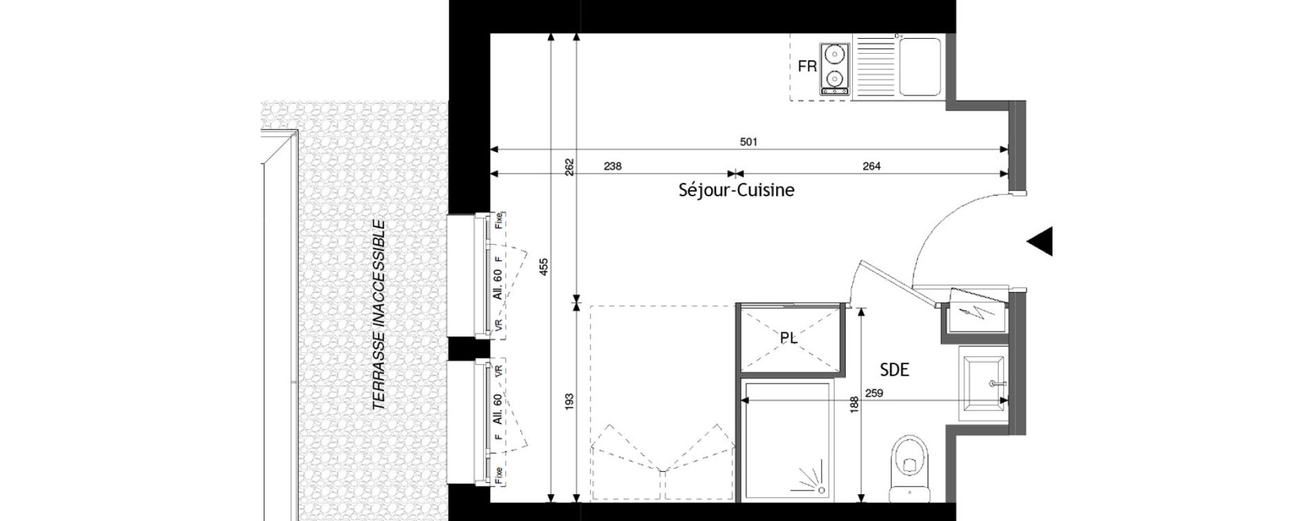 Appartement T1 de 21,38 m2 &agrave; Jou&eacute;-L&egrave;s-Tours Alouette grande bruere