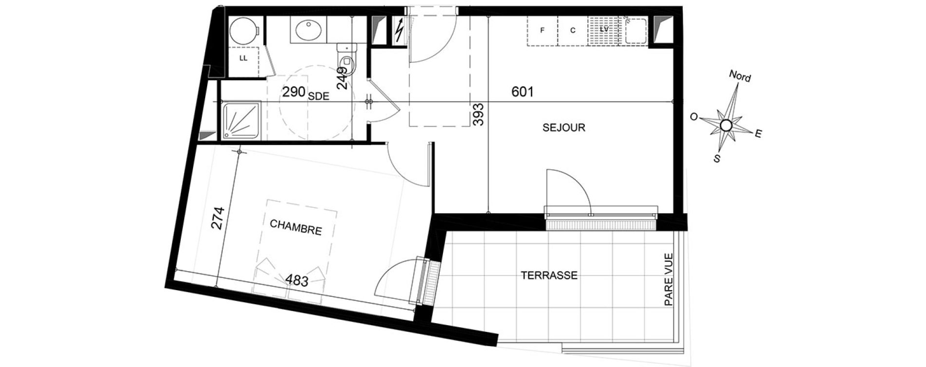 Appartement T2 de 43,07 m2 &agrave; Jou&eacute;-L&egrave;s-Tours Centre