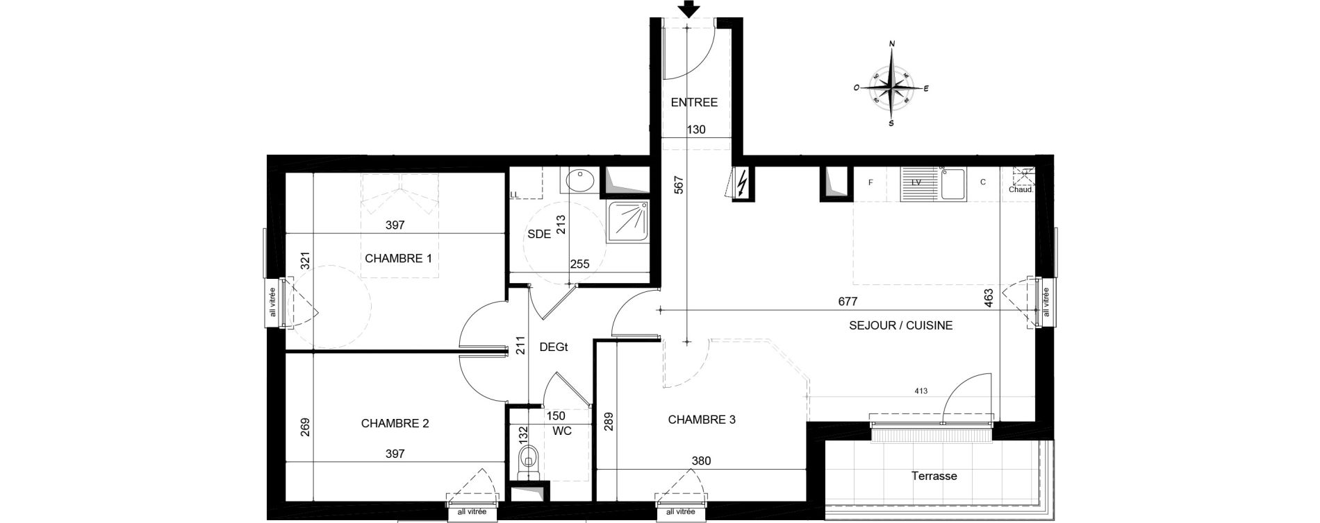 Appartement T4 de 75,81 m2 &agrave; Jou&eacute;-L&egrave;s-Tours Centre