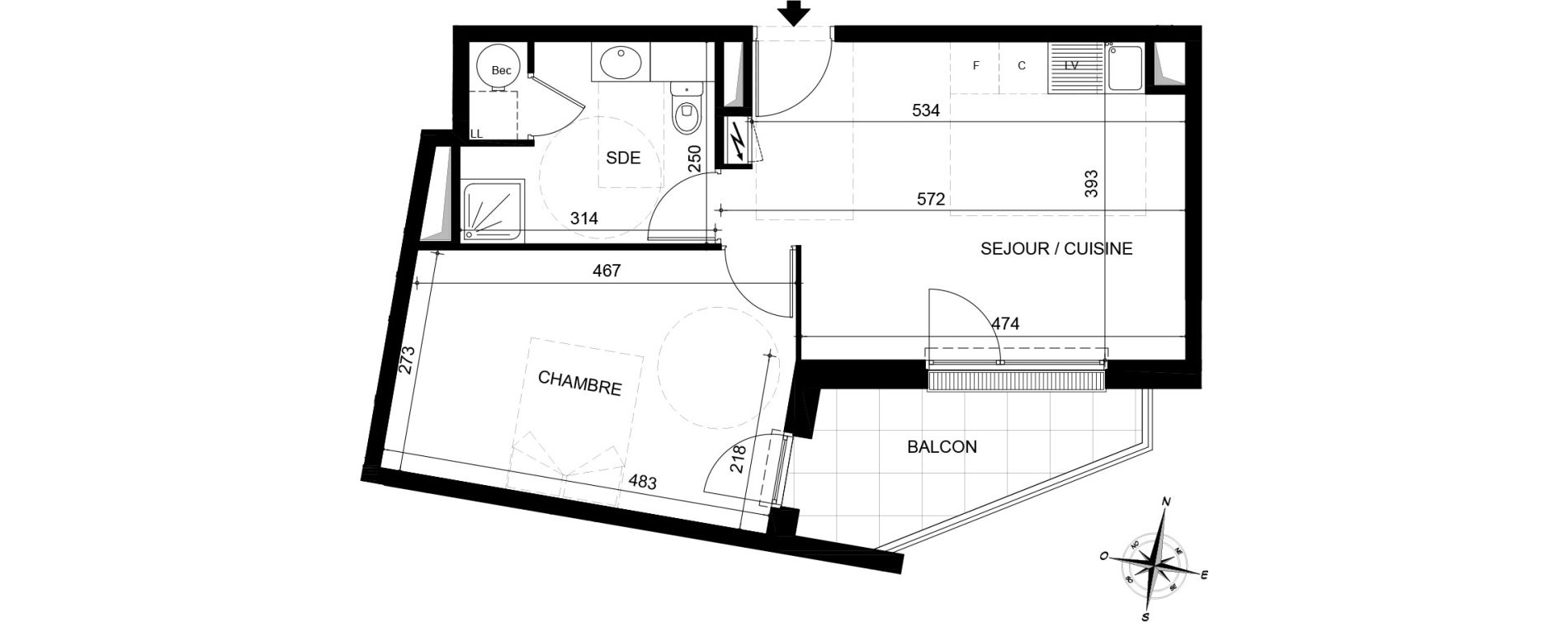 Appartement T2 de 42,83 m2 &agrave; Jou&eacute;-L&egrave;s-Tours Centre