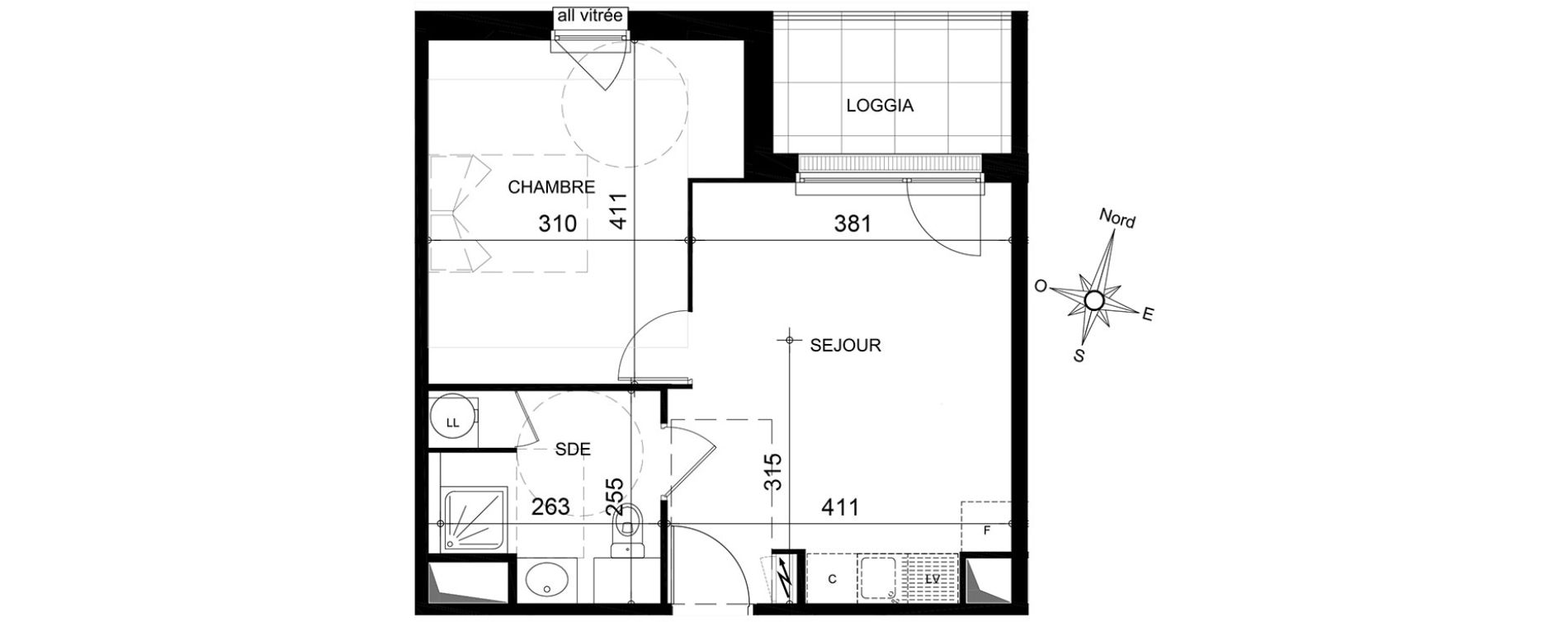 Appartement T2 de 39,35 m2 &agrave; Jou&eacute;-L&egrave;s-Tours Centre