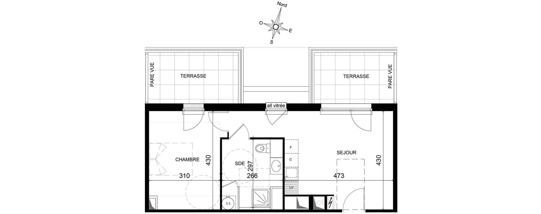 Appartement T2 de 42,60 m2 &agrave; Jou&eacute;-L&egrave;s-Tours Centre