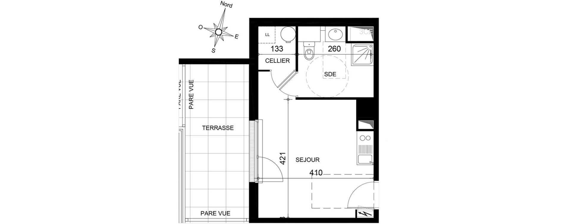 Appartement T1 de 25,83 m2 &agrave; Jou&eacute;-L&egrave;s-Tours Centre