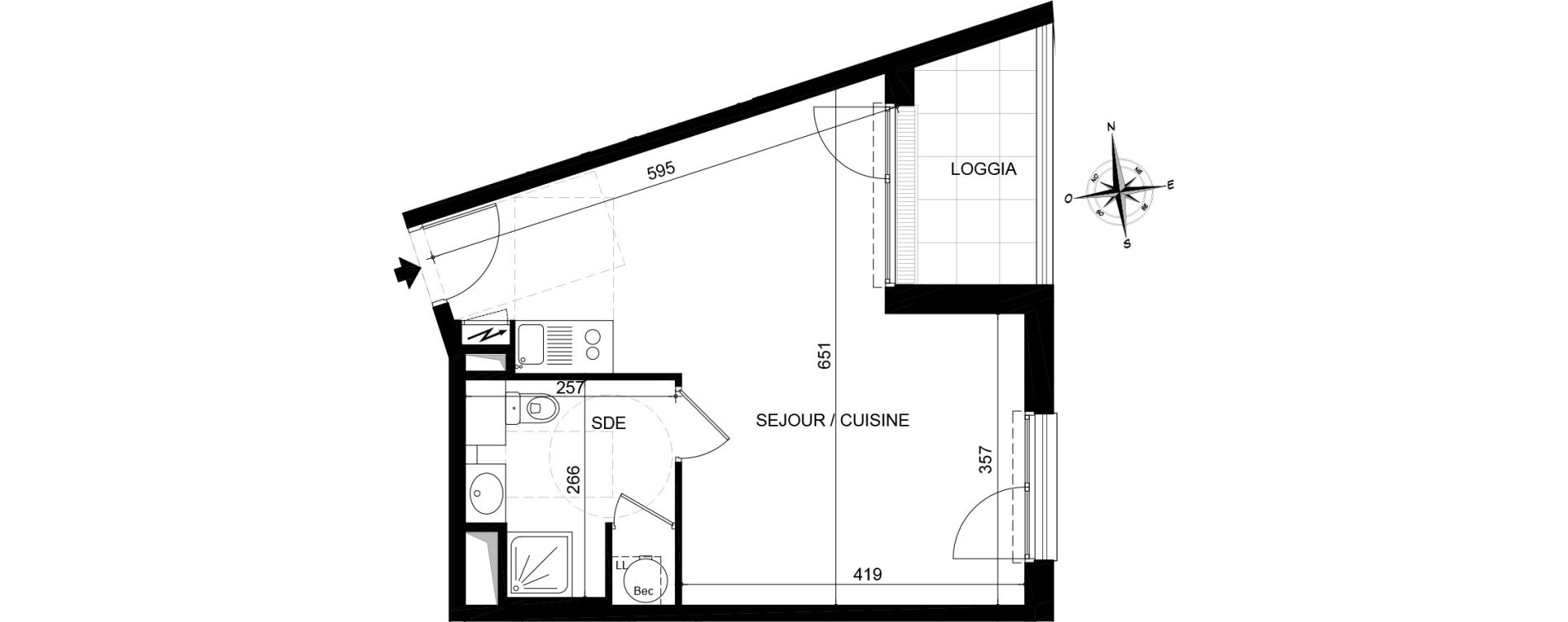 Appartement T1 de 34,14 m2 &agrave; Jou&eacute;-L&egrave;s-Tours Centre