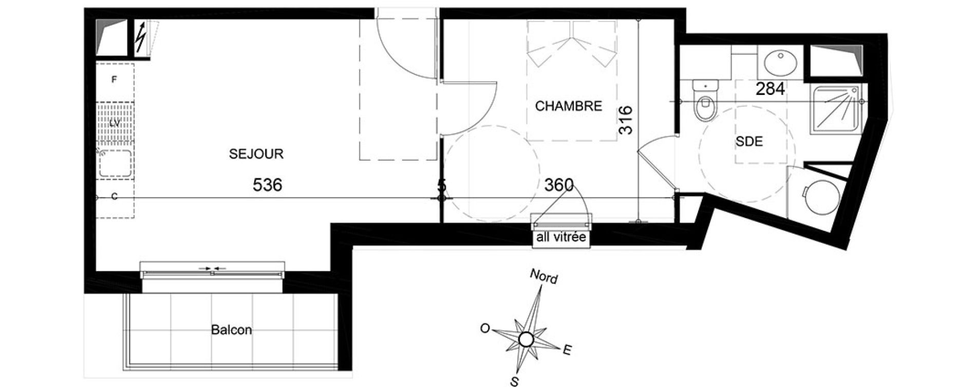 Appartement T2 de 37,23 m2 &agrave; Jou&eacute;-L&egrave;s-Tours Centre