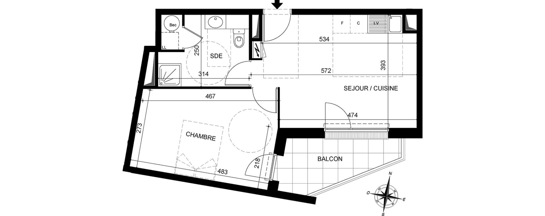 Appartement T2 de 42,83 m2 &agrave; Jou&eacute;-L&egrave;s-Tours Centre