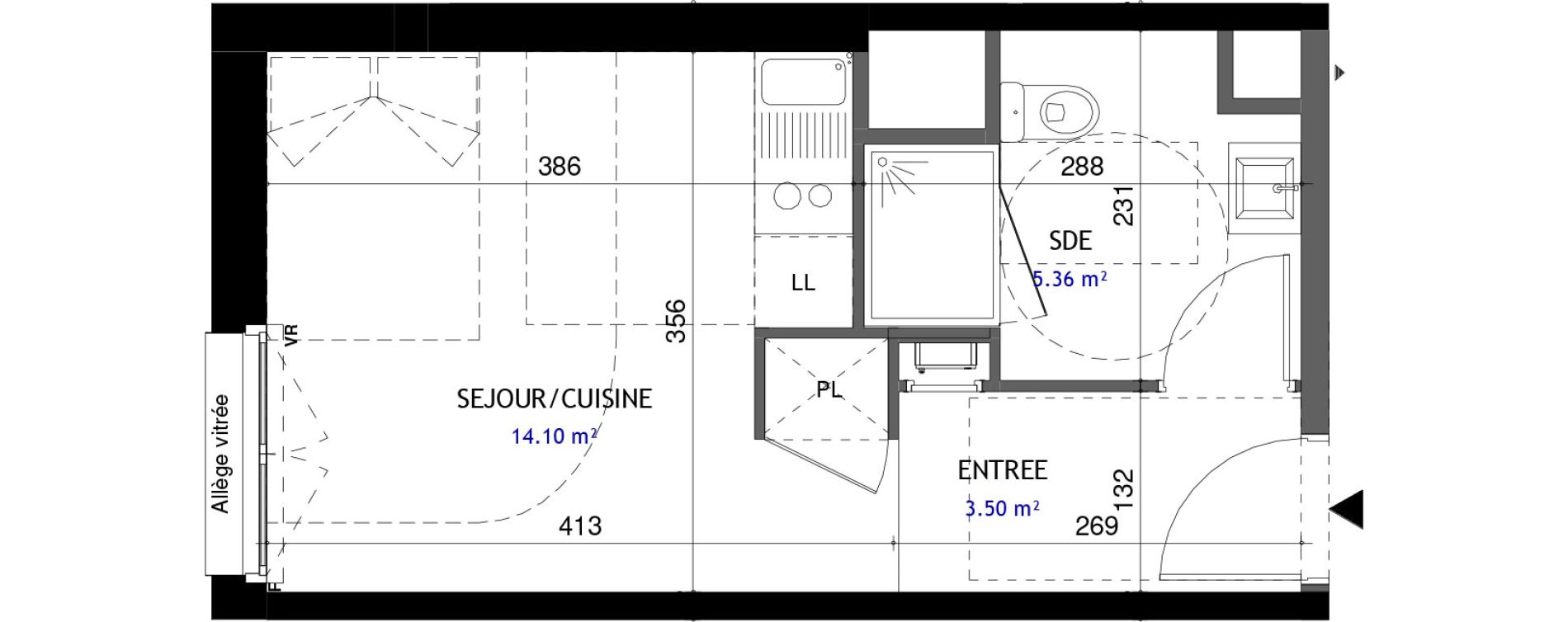 Appartement T1 de 22,96 m2 &agrave; Jou&eacute;-L&egrave;s-Tours Rabi&egrave;re