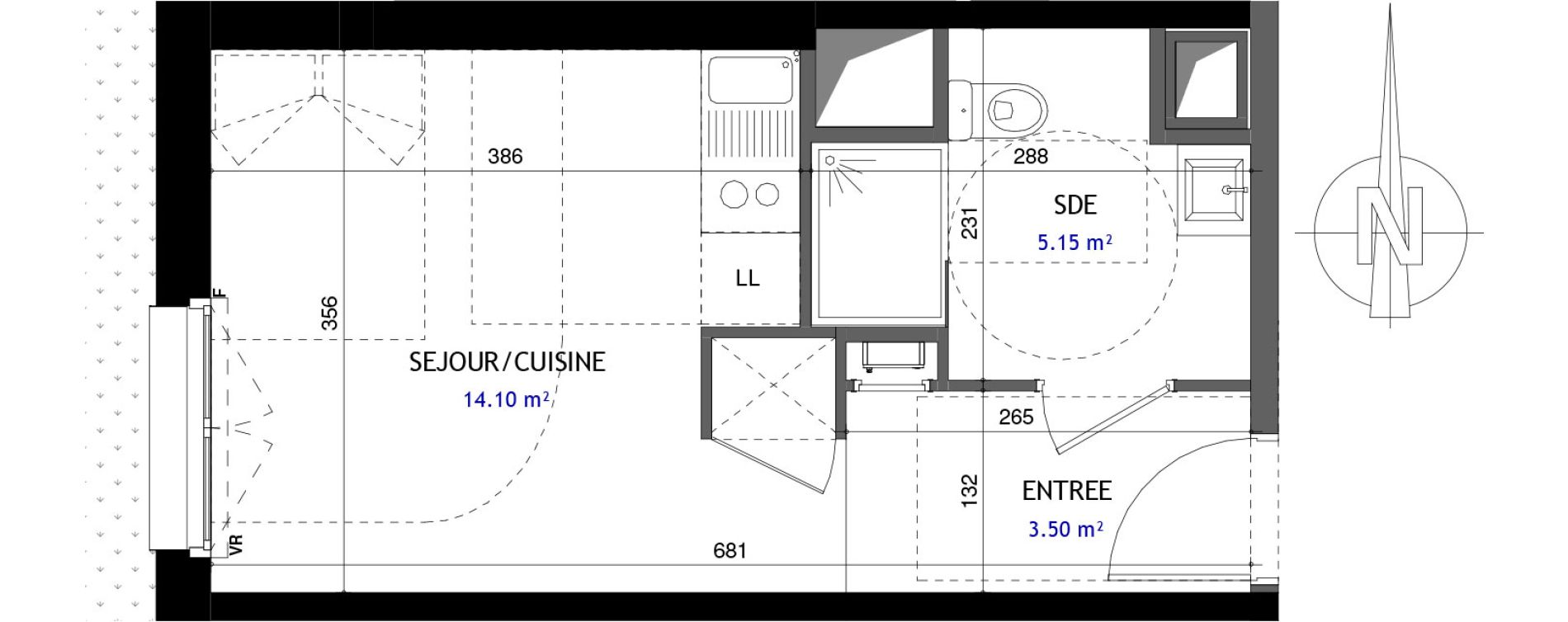 Appartement T1 de 22,75 m2 &agrave; Jou&eacute;-L&egrave;s-Tours Rabi&egrave;re