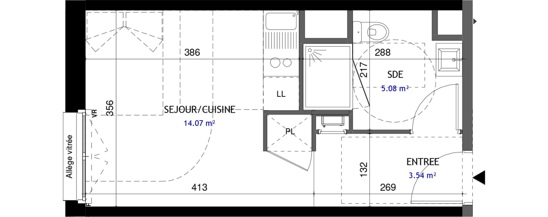 Appartement T1 de 22,68 m2 &agrave; Jou&eacute;-L&egrave;s-Tours Rabi&egrave;re