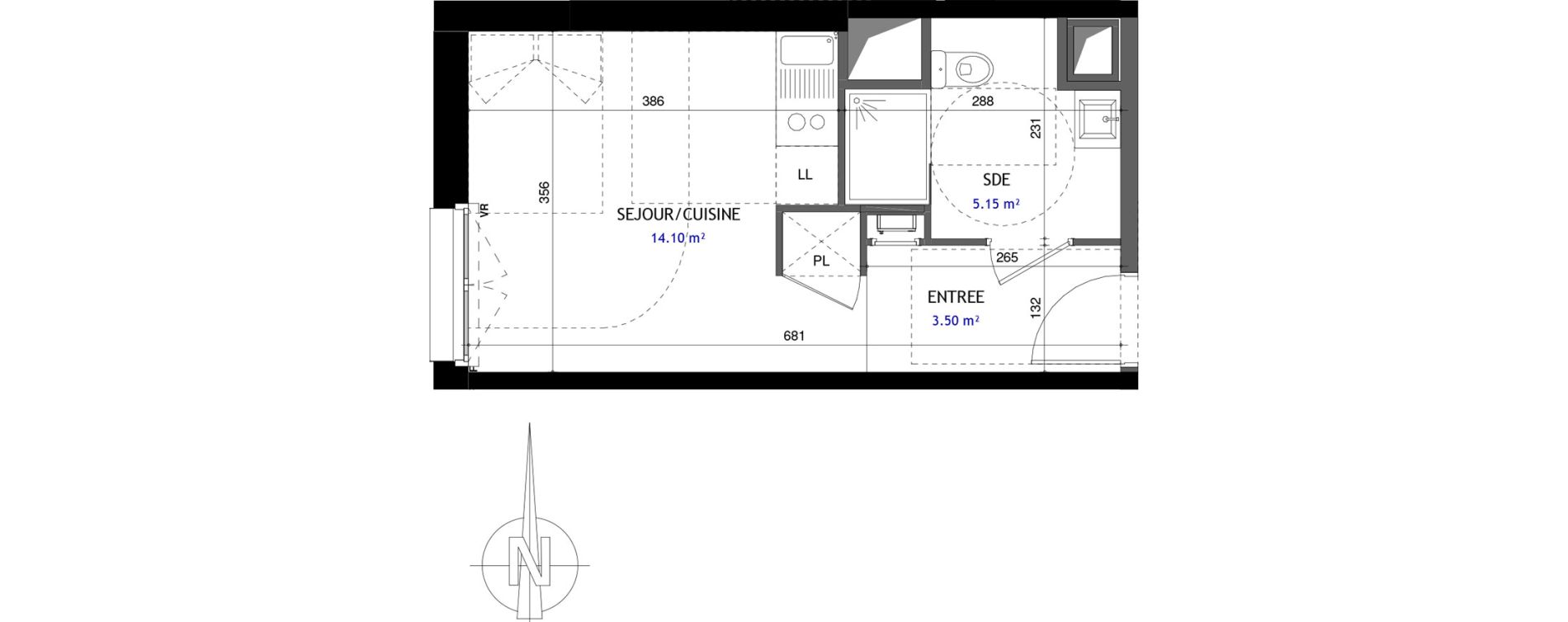 Appartement T1 de 22,75 m2 &agrave; Jou&eacute;-L&egrave;s-Tours Rabi&egrave;re