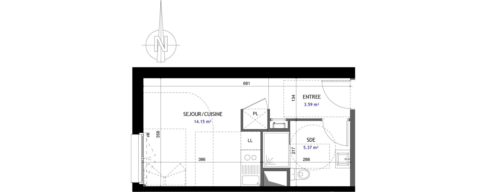 Appartement T1 de 23,11 m2 &agrave; Jou&eacute;-L&egrave;s-Tours Rabi&egrave;re