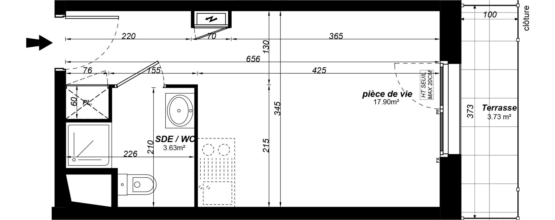 Appartement T1 meubl&eacute; de 21,53 m2 &agrave; Jou&eacute;-L&egrave;s-Tours Alouette grande bruere