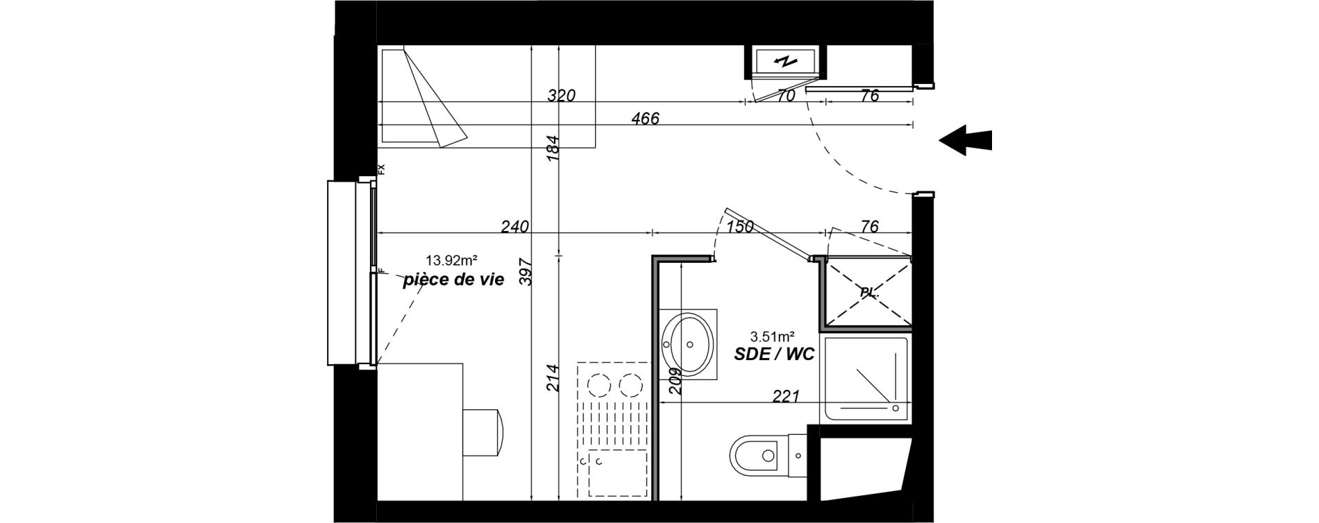 Appartement T1 meubl&eacute; de 17,43 m2 &agrave; Jou&eacute;-L&egrave;s-Tours Alouette grande bruere