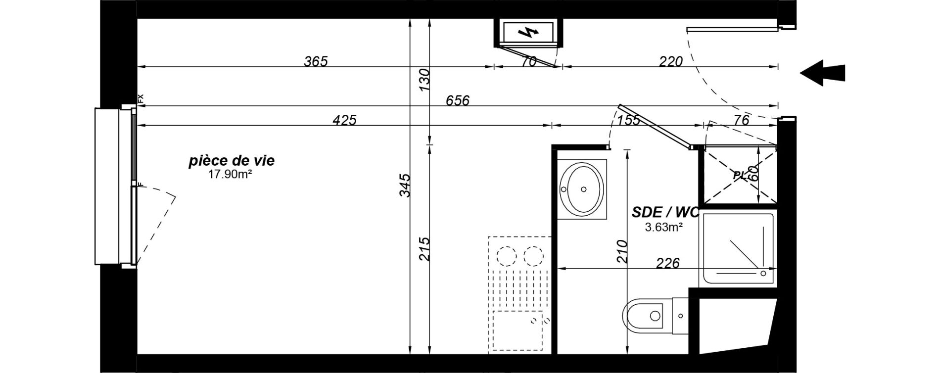 Appartement T1 meubl&eacute; de 21,53 m2 &agrave; Jou&eacute;-L&egrave;s-Tours Alouette grande bruere