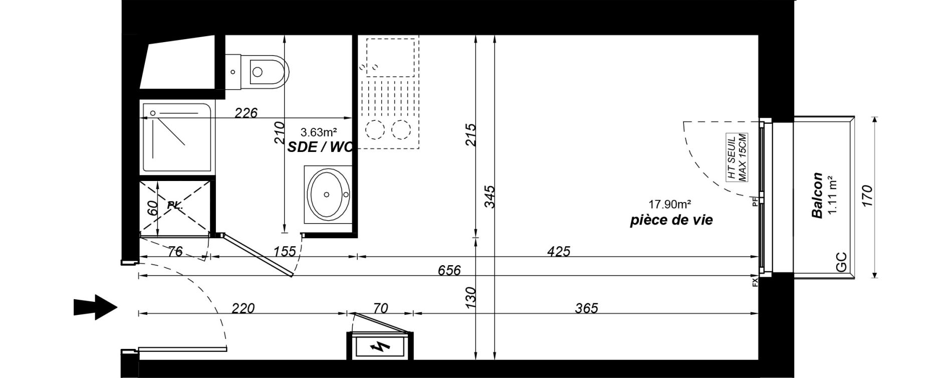 Appartement T1 meubl&eacute; de 21,53 m2 &agrave; Jou&eacute;-L&egrave;s-Tours Alouette grande bruere