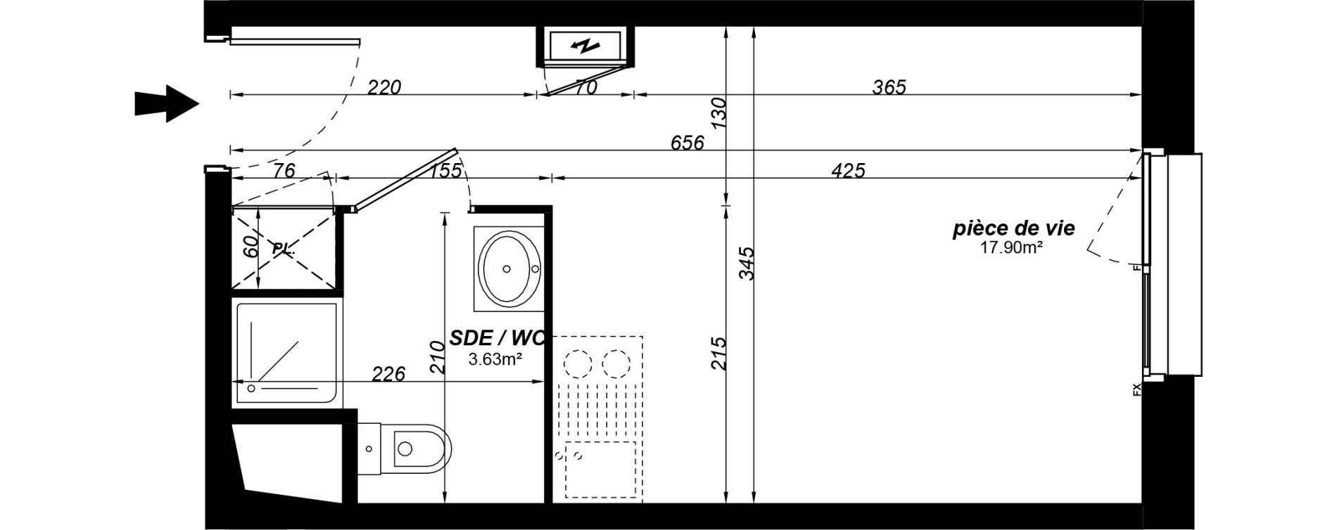 Appartement T1 meubl&eacute; de 21,53 m2 &agrave; Jou&eacute;-L&egrave;s-Tours Alouette grande bruere