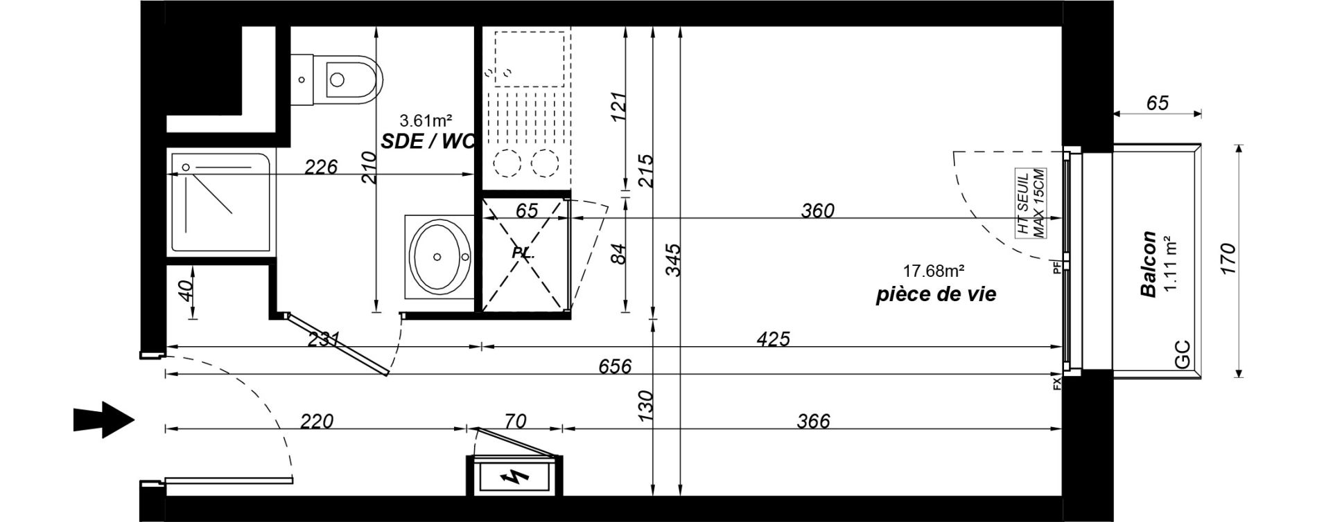 Appartement T1 meubl&eacute; de 21,29 m2 &agrave; Jou&eacute;-L&egrave;s-Tours Alouette grande bruere