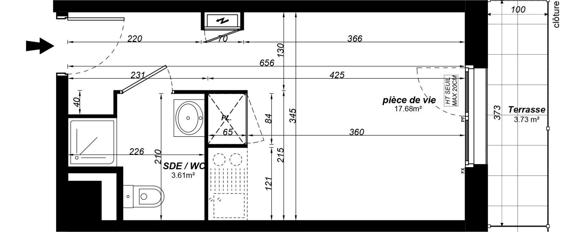 Appartement T1 meubl&eacute; de 21,29 m2 &agrave; Jou&eacute;-L&egrave;s-Tours Alouette grande bruere