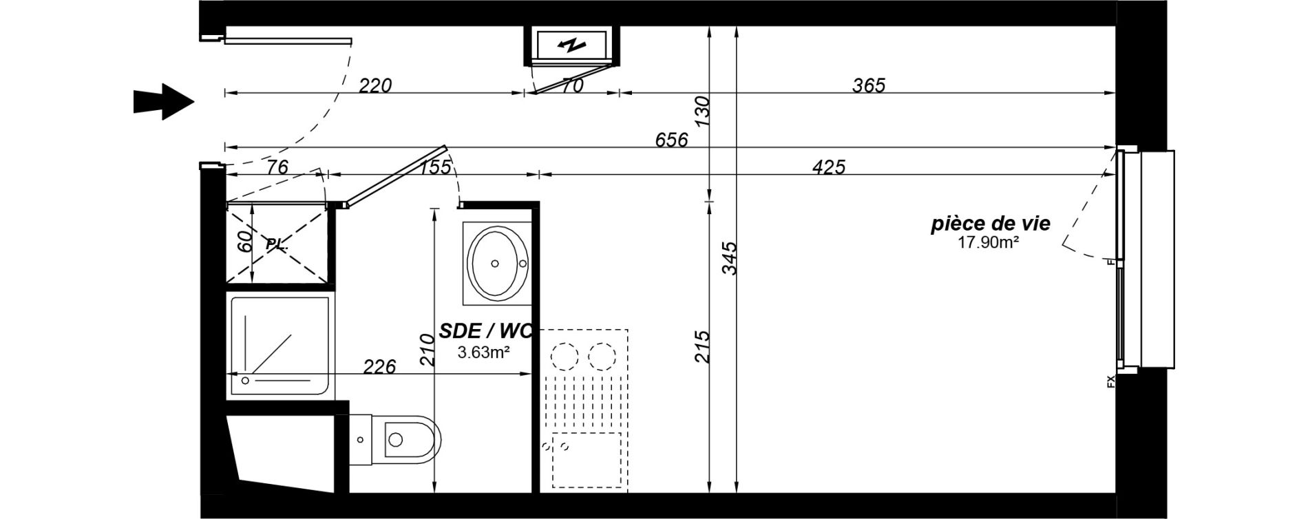 Appartement T1 meubl&eacute; de 21,53 m2 &agrave; Jou&eacute;-L&egrave;s-Tours Alouette grande bruere