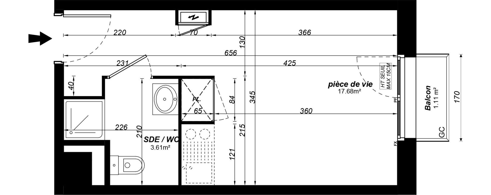 Appartement T1 meubl&eacute; de 21,29 m2 &agrave; Jou&eacute;-L&egrave;s-Tours Alouette grande bruere