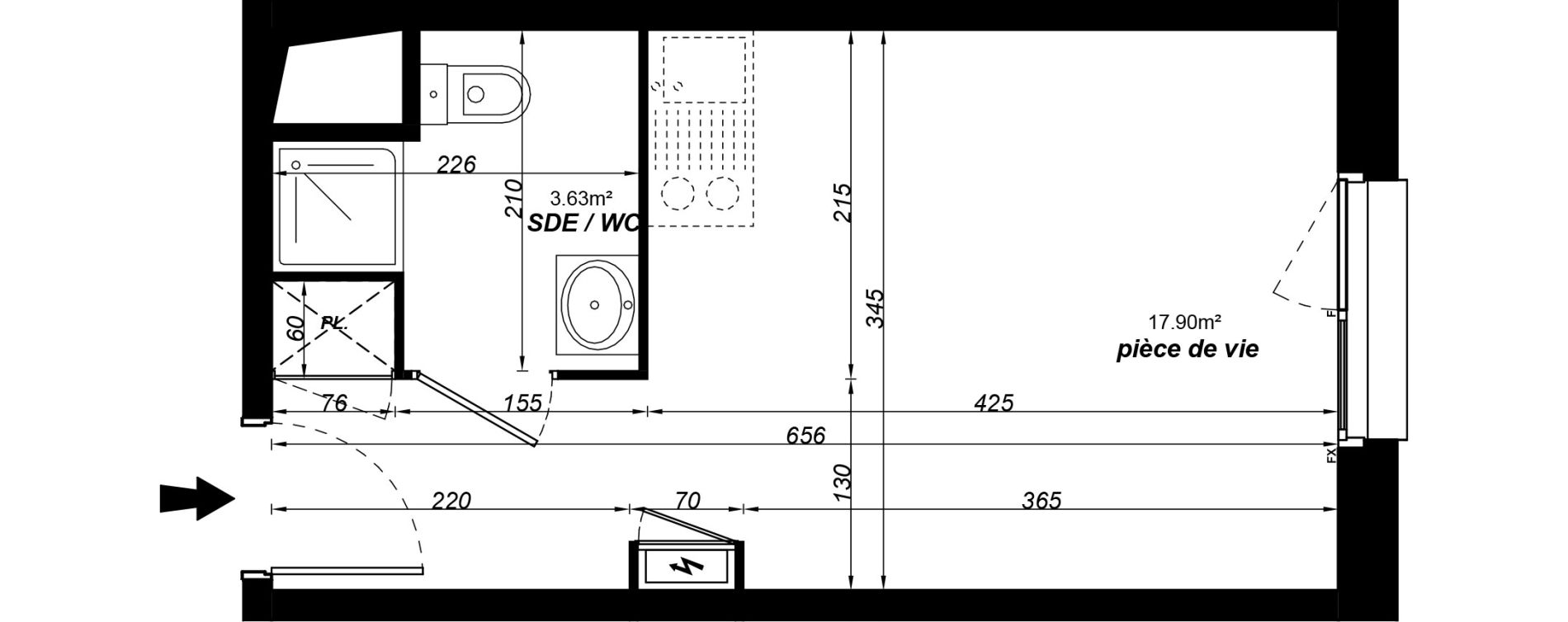 Appartement T1 meubl&eacute; de 21,53 m2 &agrave; Jou&eacute;-L&egrave;s-Tours Alouette grande bruere