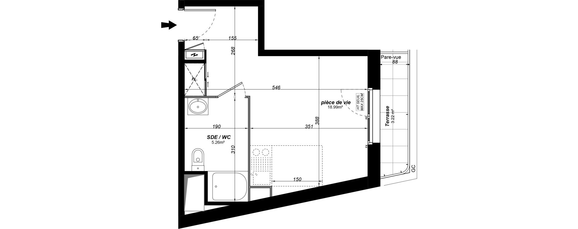 Appartement T1 meubl&eacute; de 24,25 m2 &agrave; Jou&eacute;-L&egrave;s-Tours Alouette grande bruere