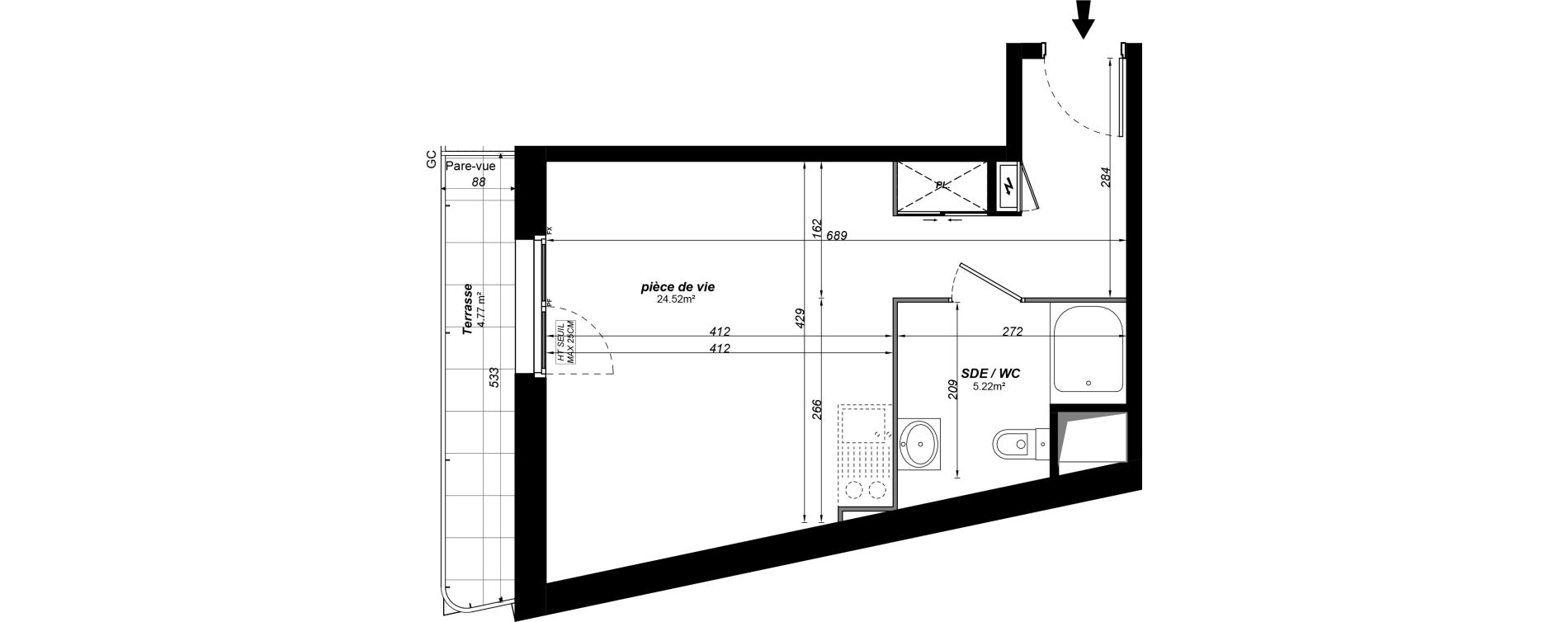 Appartement T1 meubl&eacute; de 29,74 m2 &agrave; Jou&eacute;-L&egrave;s-Tours Alouette grande bruere