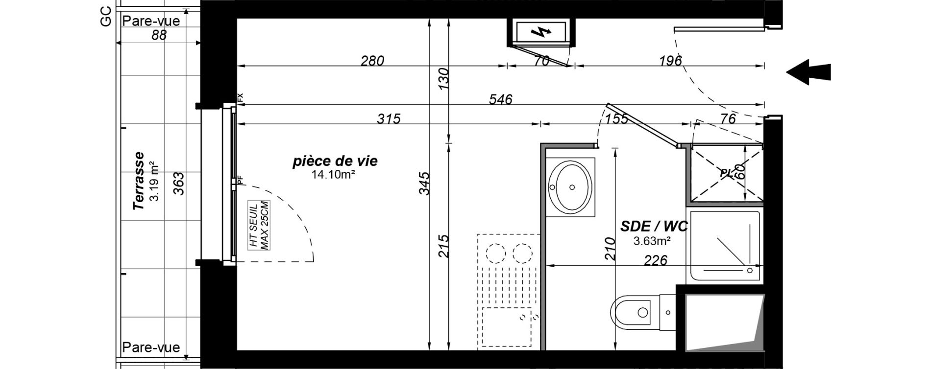 Appartement T1 meubl&eacute; de 17,73 m2 &agrave; Jou&eacute;-L&egrave;s-Tours Alouette grande bruere