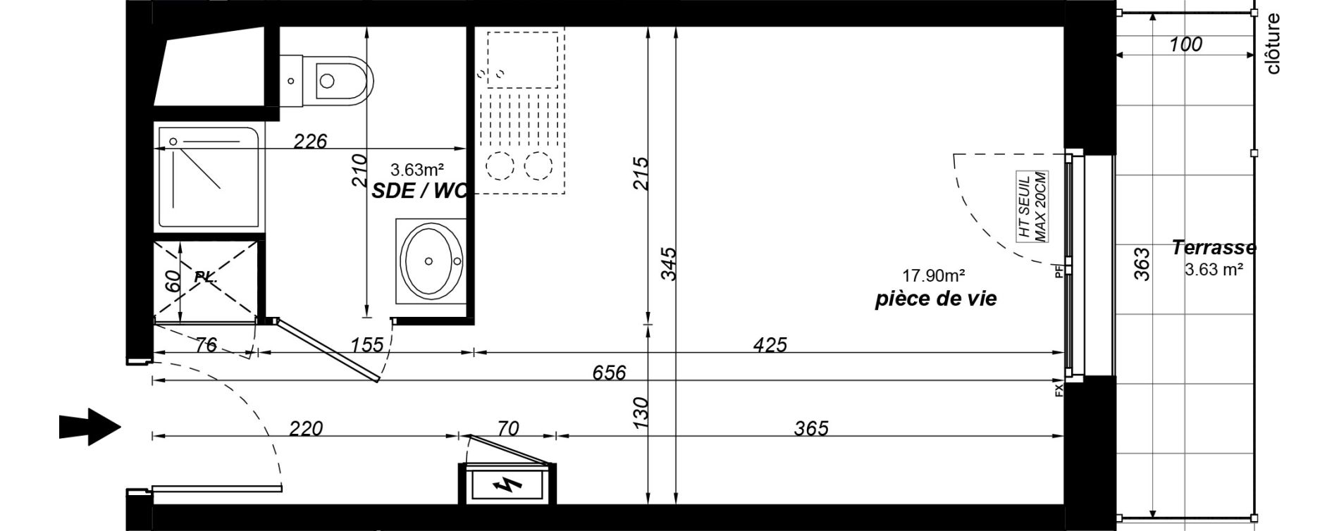 Appartement T1 meubl&eacute; de 21,53 m2 &agrave; Jou&eacute;-L&egrave;s-Tours Alouette grande bruere