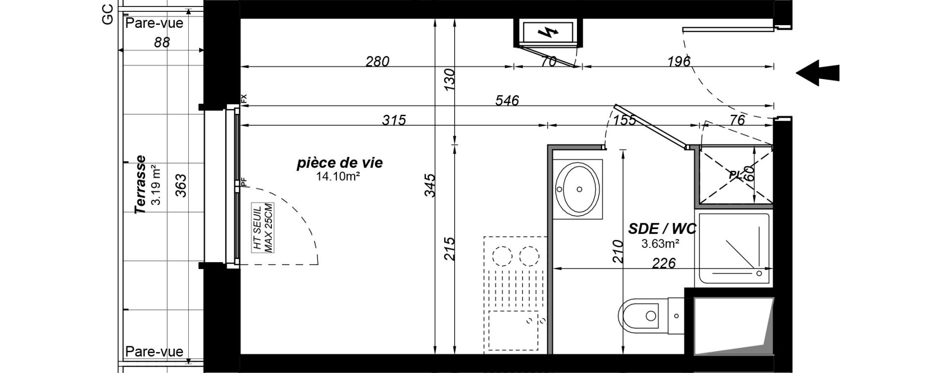 Appartement T1 meubl&eacute; de 17,73 m2 &agrave; Jou&eacute;-L&egrave;s-Tours Alouette grande bruere