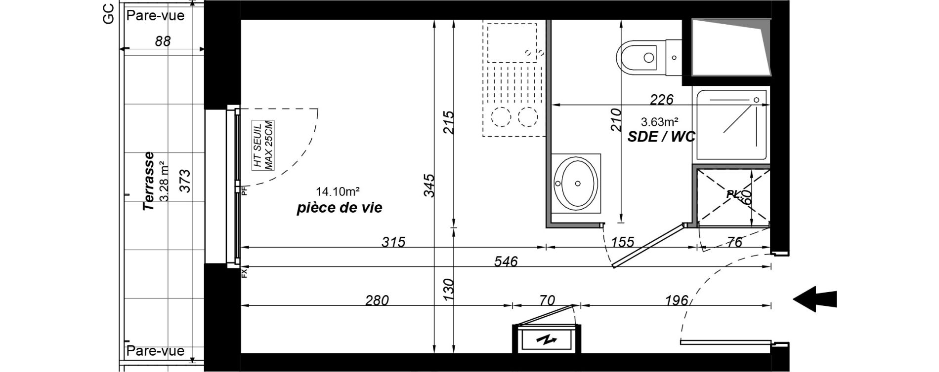 Appartement T1 meubl&eacute; de 17,73 m2 &agrave; Jou&eacute;-L&egrave;s-Tours Alouette grande bruere