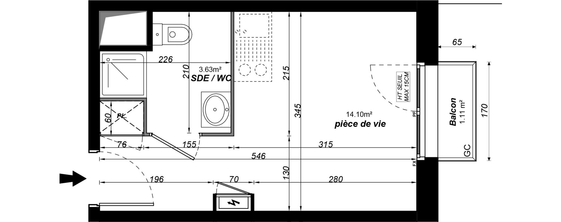 Appartement T1 meubl&eacute; de 17,73 m2 &agrave; Jou&eacute;-L&egrave;s-Tours Alouette grande bruere