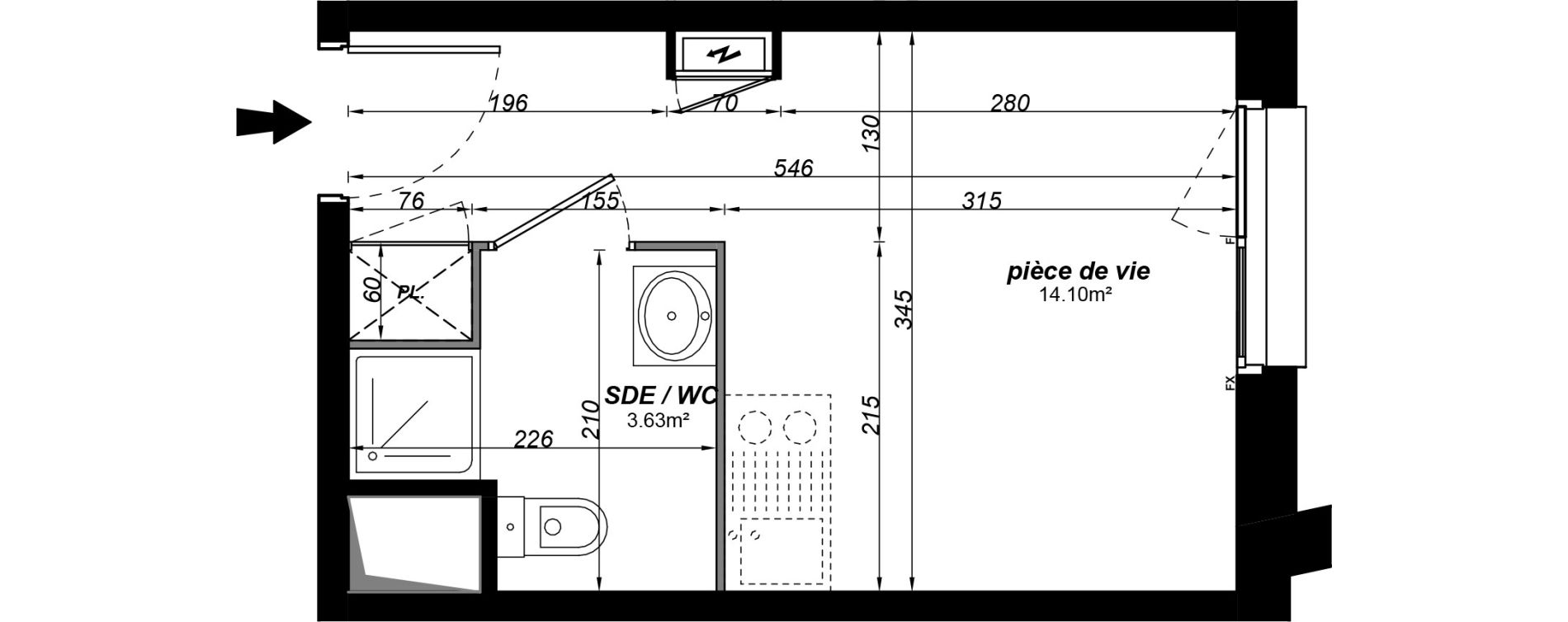 Appartement T1 meubl&eacute; de 17,73 m2 &agrave; Jou&eacute;-L&egrave;s-Tours Alouette grande bruere