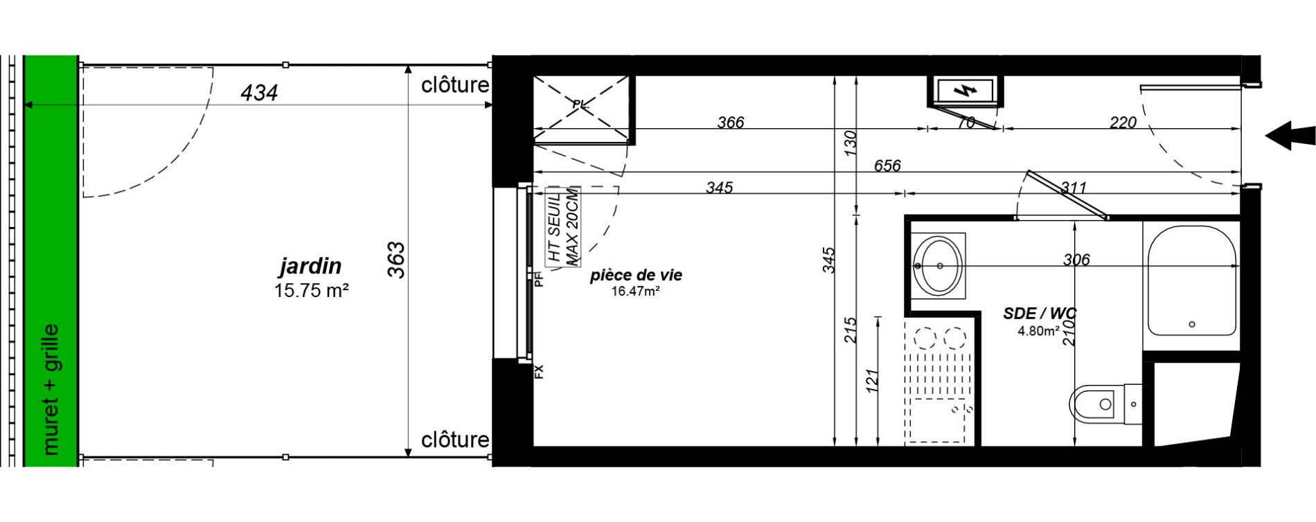 Appartement T1 meubl&eacute; de 21,27 m2 &agrave; Jou&eacute;-L&egrave;s-Tours Alouette grande bruere