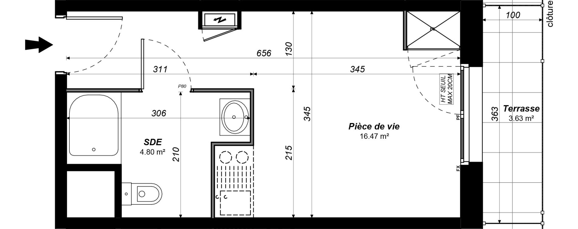 Appartement T1 meubl&eacute; de 21,27 m2 &agrave; Jou&eacute;-L&egrave;s-Tours Alouette grande bruere