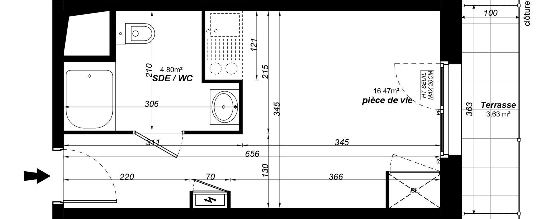 Appartement T1 meubl&eacute; de 21,27 m2 &agrave; Jou&eacute;-L&egrave;s-Tours Alouette grande bruere