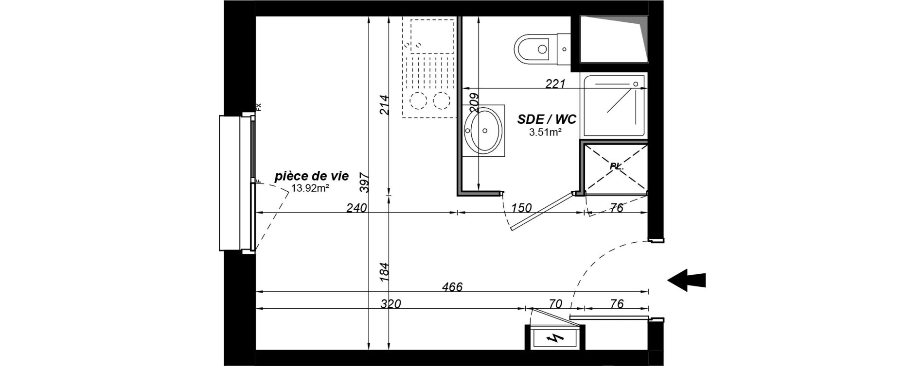 Appartement T1 meubl&eacute; de 17,43 m2 &agrave; Jou&eacute;-L&egrave;s-Tours Alouette grande bruere