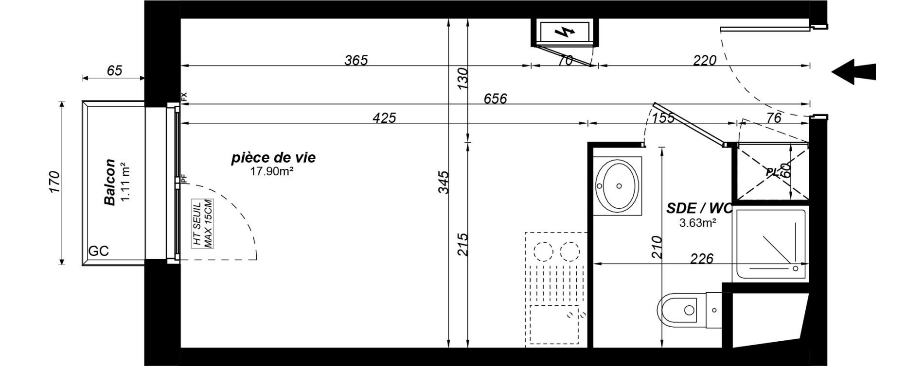 Appartement T1 meubl&eacute; de 21,53 m2 &agrave; Jou&eacute;-L&egrave;s-Tours Alouette grande bruere