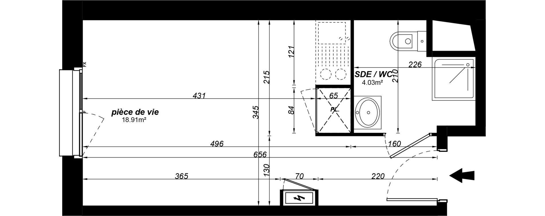 Appartement T1 meubl&eacute; de 22,94 m2 &agrave; Jou&eacute;-L&egrave;s-Tours Alouette grande bruere