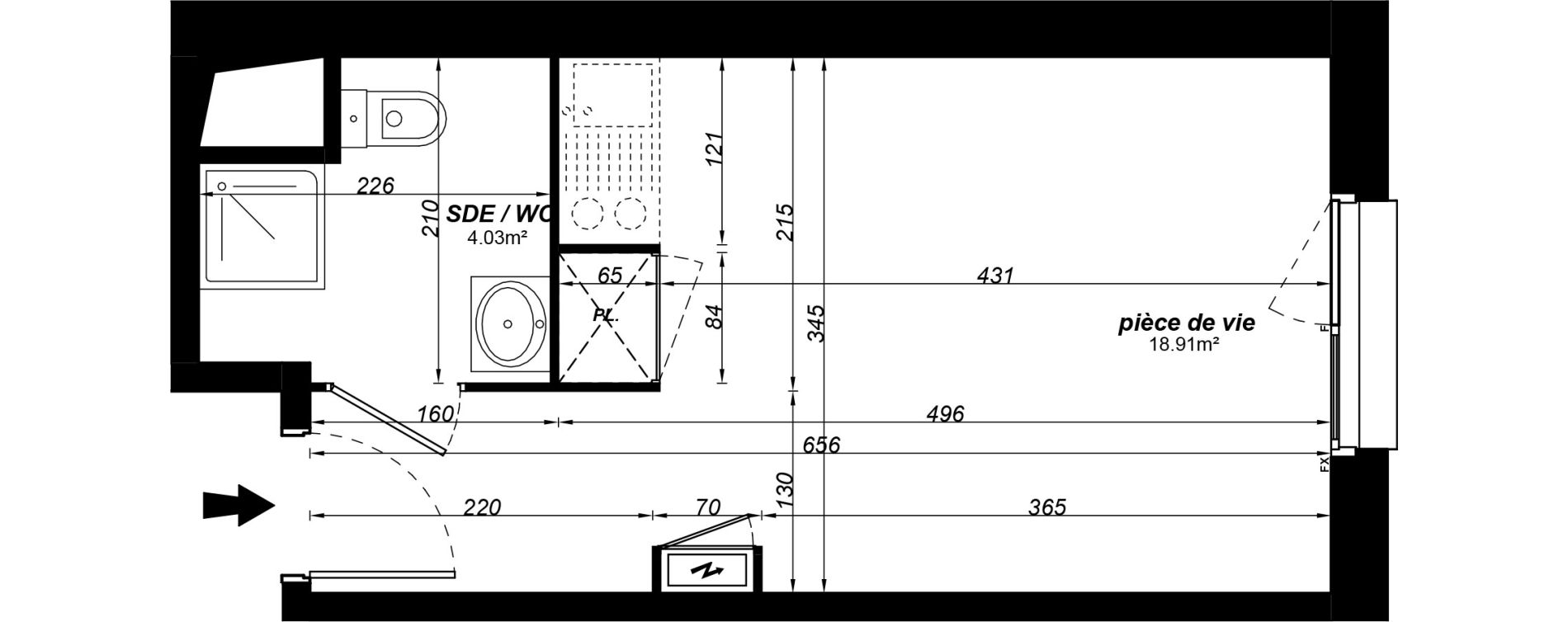 Appartement T1 meubl&eacute; de 22,94 m2 &agrave; Jou&eacute;-L&egrave;s-Tours Alouette grande bruere