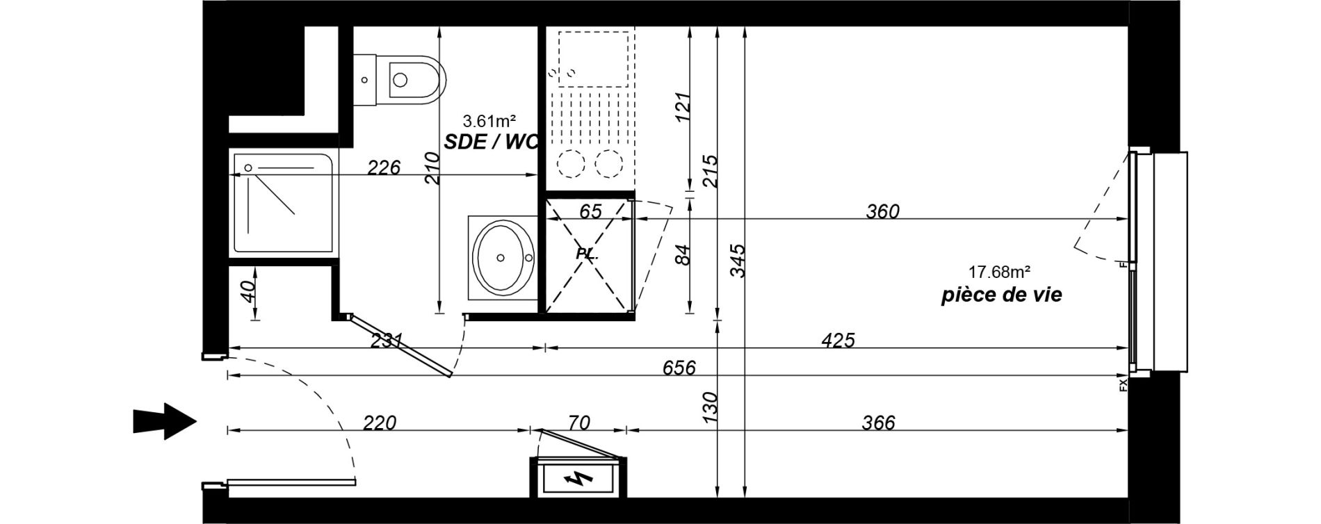 Appartement T1 meubl&eacute; de 21,29 m2 &agrave; Jou&eacute;-L&egrave;s-Tours Alouette grande bruere