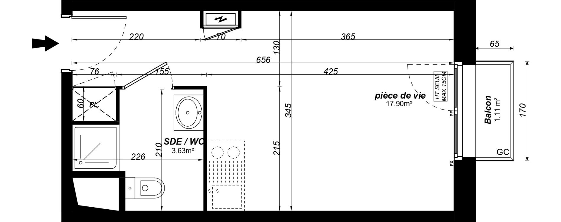 Appartement T1 meubl&eacute; de 21,53 m2 &agrave; Jou&eacute;-L&egrave;s-Tours Alouette grande bruere