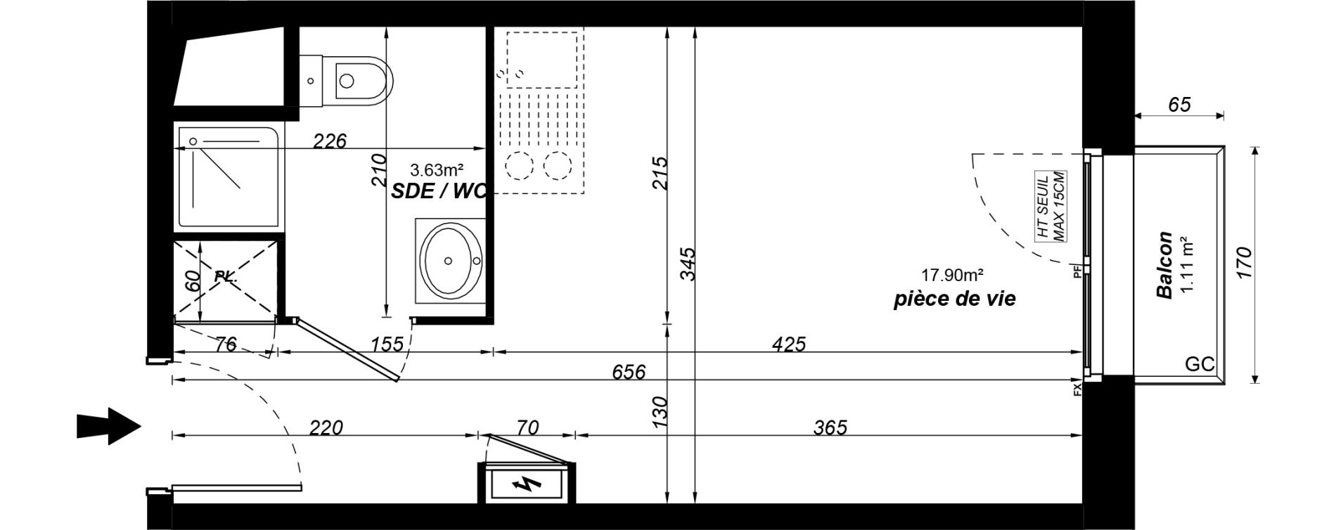 Appartement T1 meubl&eacute; de 21,53 m2 &agrave; Jou&eacute;-L&egrave;s-Tours Alouette grande bruere