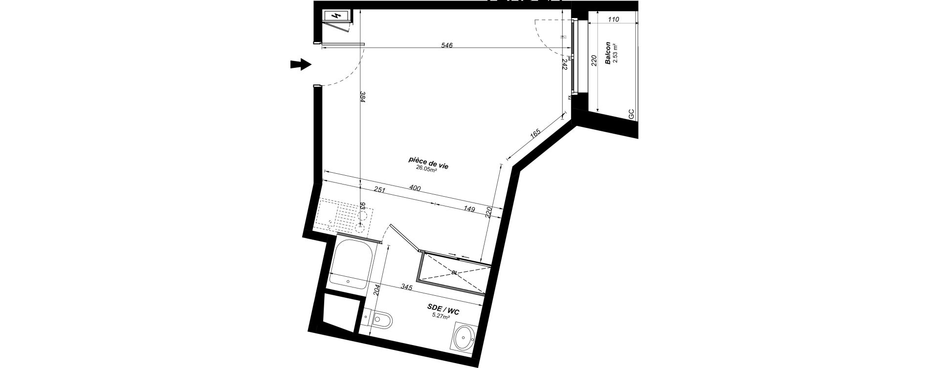 Appartement T1 meubl&eacute; de 31,36 m2 &agrave; Jou&eacute;-L&egrave;s-Tours Alouette grande bruere