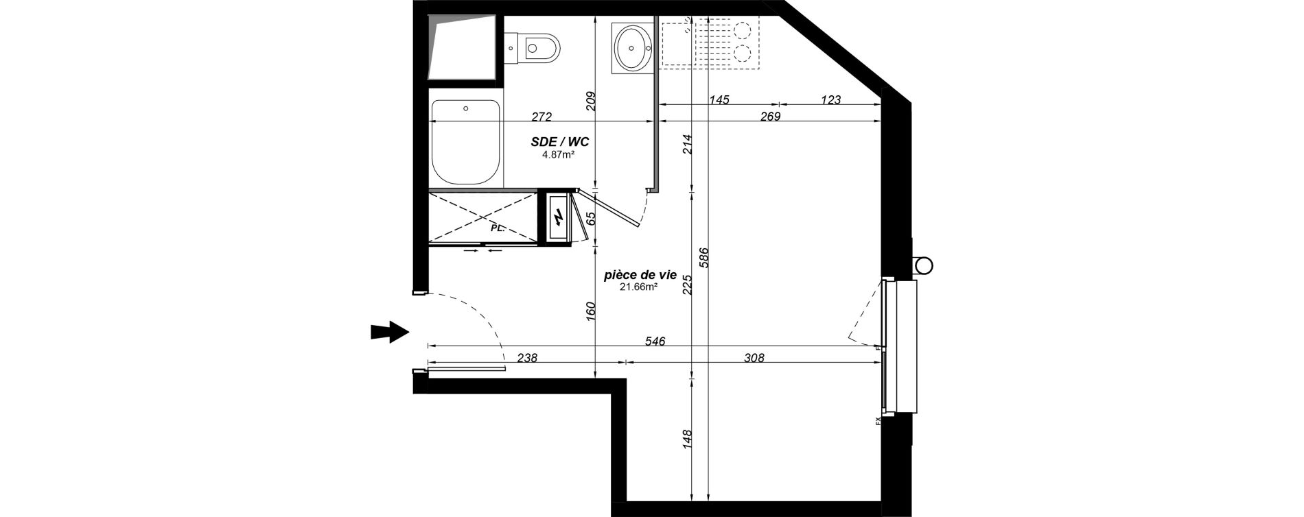 Appartement T1 meubl&eacute; de 26,53 m2 &agrave; Jou&eacute;-L&egrave;s-Tours Alouette grande bruere