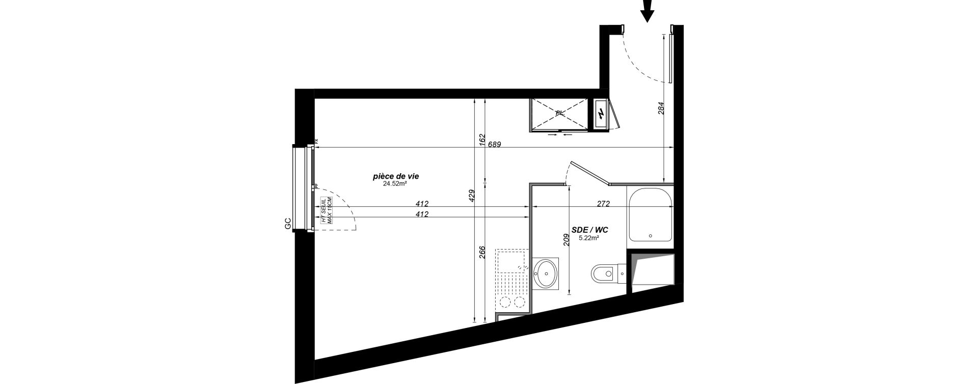 Appartement T1 meubl&eacute; de 29,74 m2 &agrave; Jou&eacute;-L&egrave;s-Tours Alouette grande bruere