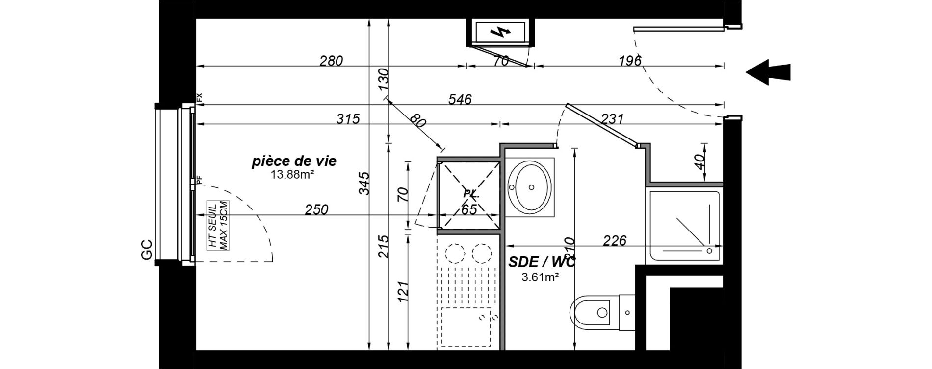 Appartement T1 meubl&eacute; de 17,49 m2 &agrave; Jou&eacute;-L&egrave;s-Tours Alouette grande bruere