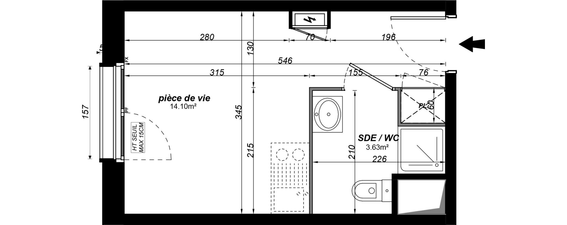 Appartement T1 meubl&eacute; de 17,73 m2 &agrave; Jou&eacute;-L&egrave;s-Tours Alouette grande bruere