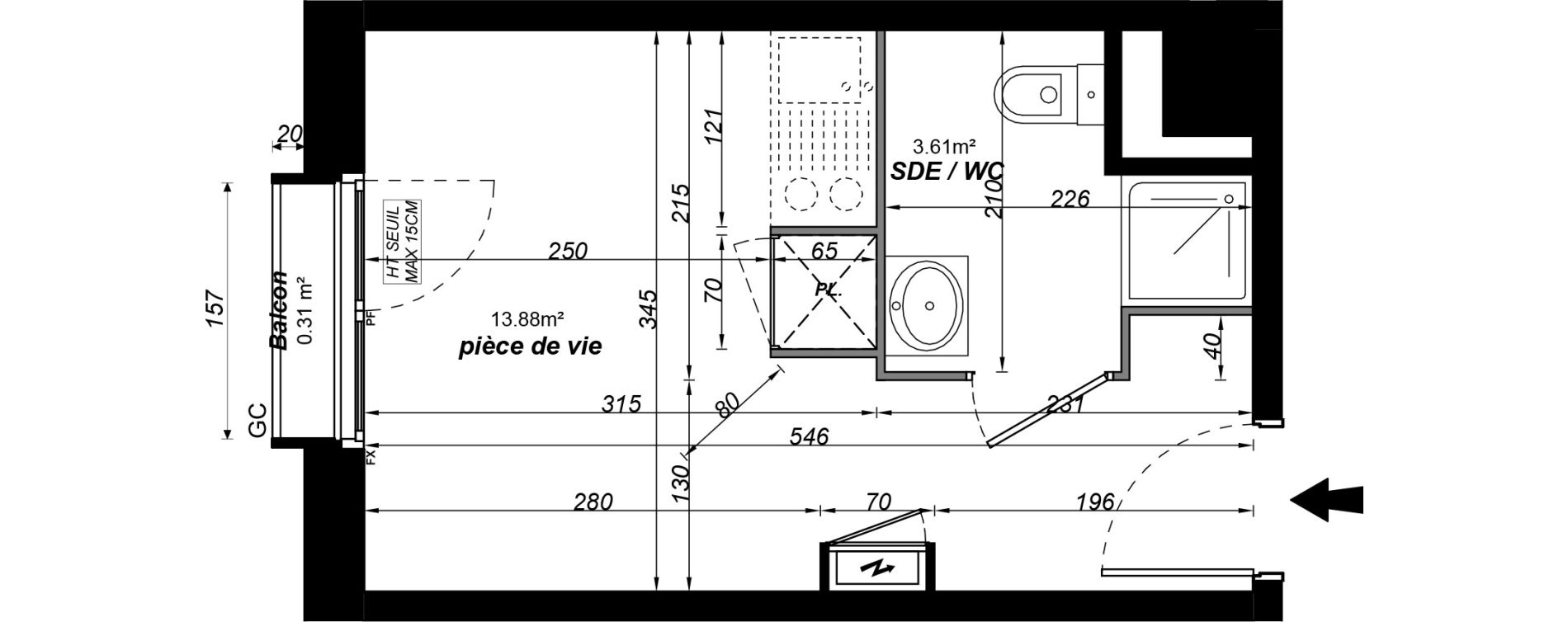 Appartement T1 meubl&eacute; de 17,49 m2 &agrave; Jou&eacute;-L&egrave;s-Tours Alouette grande bruere